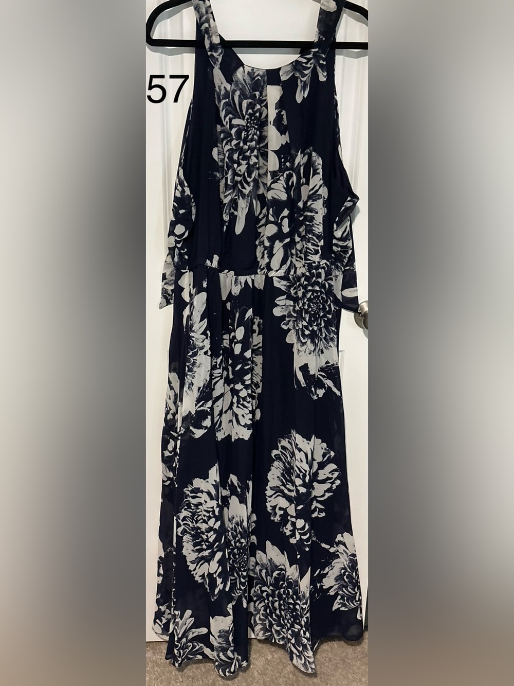 Navy and White Floral Maxi Dress - Women